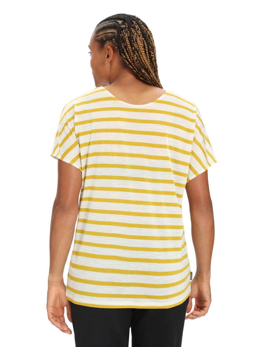 Ecru Heather / Silent Gold Women's Icebreaker Merino Drayden Reversible Short Sleeve Top Stripe T Shirts | USA 1607XYUF